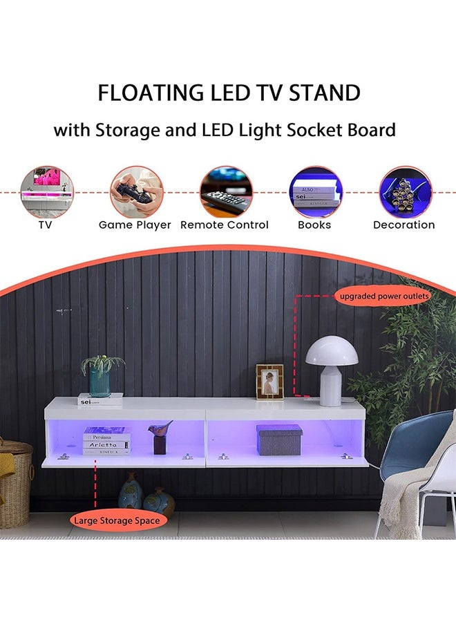 JCB CHIC حامل تلفزيون عائم مع مصابيح LED RGB ، مركز ترفيه مثبت على الحائط مقاس 71 بوصة ، خزانة تلفزيون عصرية عالية اللمعان ، رف تلفزيون لتلفزيونات مقاس 65/75/80 بوصة - Image 4